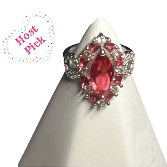 Pink Marquise Cut Stone set in 925 Sterling Silver Ring - Picture 1 of 11